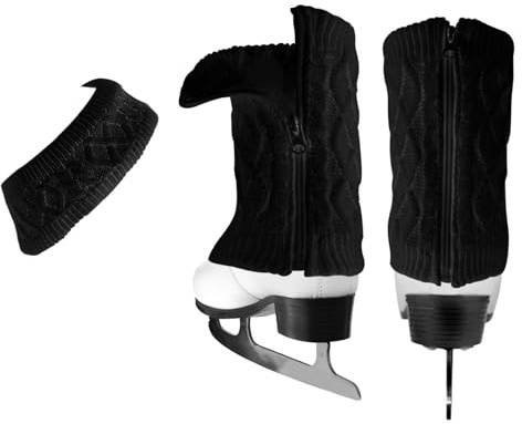 HFCOONY Beinstulpen und Stirnband-Set für Eiskunstlauf, Hockey, Schlittschuhlaufen, warmer Strick, Winter-Fleece-gefüttert, Beinwärmer und Stirnband für Balletttanz. Eislauf-Zubehör, Schwarz Short,