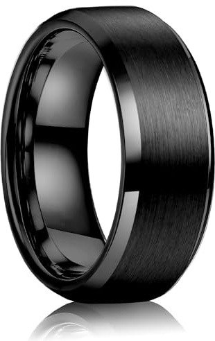Jstyle Stainless Steel Rings for Men Women 8MM Wedding Band Rings Matte Surface - Beveled Polished Edge Mens Ring Size 8.5 Black Ring for Men