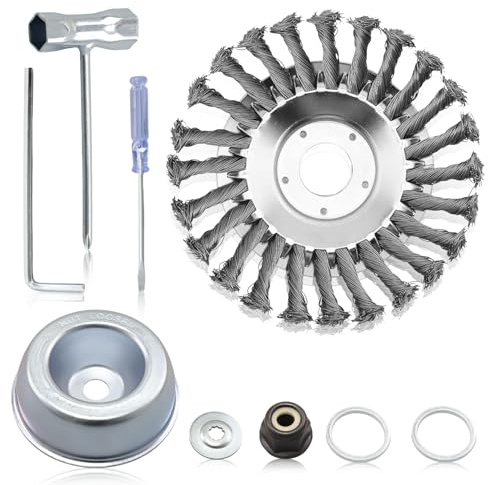 ADEFOL 6 pulgadas cabeza cepillo deshierbe, cepillo de hierbas, kit de adaptadores, cabezal de desbrozadora de 25,4 x 200 mm con contratuerca bandeja, universal fácil de instalar y deshierbe eficaz