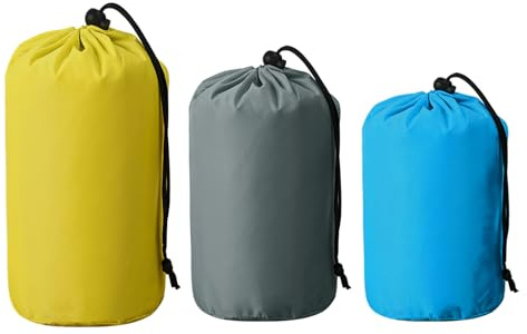 Fascetta 3 sacos impermeables para guardar objetos pequeños al aire libre, portátil, con cordón, de nailon, para navegación, senderismo, camping, viajes, playa, bolsas de arena, azul cielo, gris,