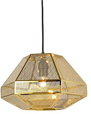 Chandelier Lámpara Colgante, lámpara Colgante Simple de Acero Inoxidable Luminaria de suspensión posmoderna Simple Luces Colgantes cónicas de poliedro Europeo Lámpara de Techo de Malla Hueca Dorada