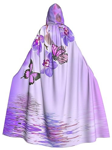 CKGODGF Costume de carnaval imprimé papillon violet, cape de fête, cape à capuche pour adulte avec capuche, costumes de jeu de rôle fantaisie