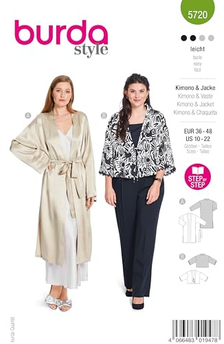 burda style Schnittmuster Damen #5720 Kimono mit Bindeband & Jacke mit weiten Ärmeln Gr. 36-48