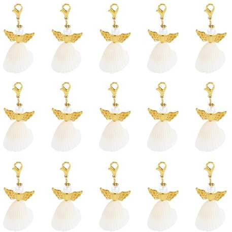 Sparkeads 20 Stück Engel-Muschel-Anhänger, Feen-Wächter-Muschel-Anhänger, Flügel, Metall, Baumel-Anhänger, Großpackung für Schmuck, Handwerk, Halskette, DIY, Damen, Ohrringe, Zubehör, Dekoration,