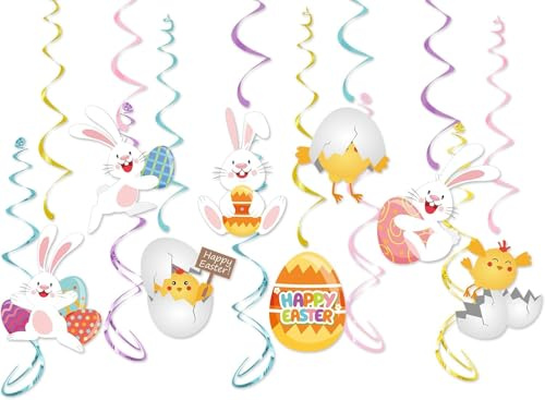 13 Piezas Remolinos Colgantes de Pascua, Decoración Colgante Remolino, Pascua Remolino Adornos de Espiral, Pascua Serpentinas Colgantes, Espirales Colgantes de Pascua para Hogar Escuela Oficina Techo