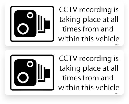 2 Pack - Small 14cm Sticker Gold - CCTV Recording in Vehicle Self Adhesive Stickers - Car, Van, Sign, Warning, Surveillance, Camera, Security Decal White SG044