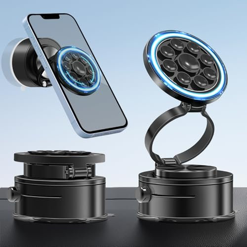 JUSJUBR Vacuum Car Mount – Strong Magnetic with Suction cup Phone Holder for Vehicles, Gym, Mirror & Smooth Surfaces, Dual Secure Suction Cup Grip, 360° Adjustable, Double Suction, Difficult to Fall