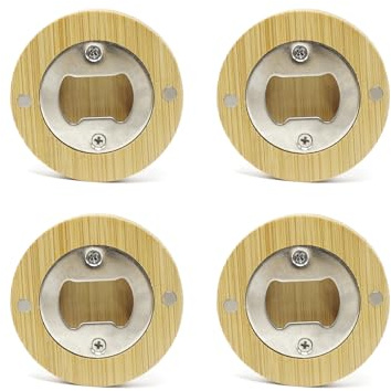 Noaxylic 4 Stück Flaschenöffner aus Holz, Flaschenöffner Edelstahl-Bambus Rund, Magnetische Bieröffner Holz, Tragbarer, Adsorbierbar, Kühlschrankmagnete, per Riunioni di Famiglia e Feste al Bar
