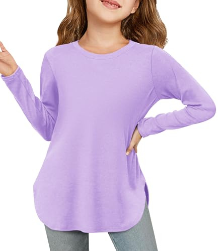 Haloumoning Maglietta a maniche lunghe per bambini, girocollo, a maniche lunghe, tinta unita, carina, per il tempo libero, basic top con spacchi laterali