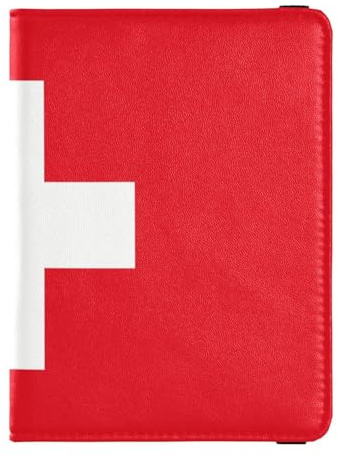 Reisepass- und Impfkartenetui aus Leder, Kombi, Reisepasshülle, Reisepasshülle für Reisen, unverzichtbar, wasserdicht, Schweiz-Flagge, rechteckig, 1 size, Modern