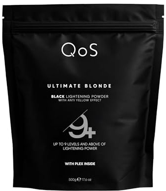 QOS Blondierpulver 500g Ultimate Blonde Black, staubarm, Aufhellung bis zu 9 Tonstufen, Anti-Gelbstich, Plex/Bond-Support