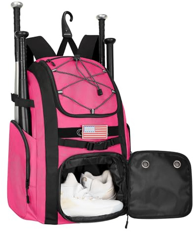 Goloni Baseball Bag, 60L Capacity Softball bag Holds 4 Bats for Youth & Adult, Baseball Bat Backpack with Shoes Compartment,Helmet Holder,Fence for Hook T-Ball, Softball Equipment, Baseball Gear