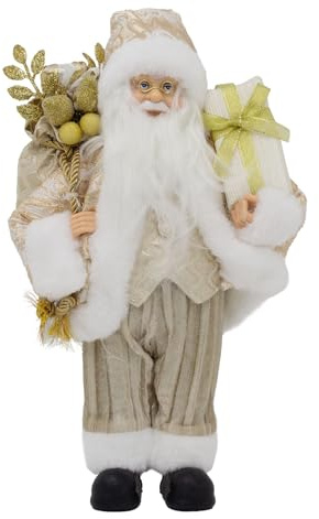 Carousel Home LED Gold Santa Claus | Standing Father Christmas Figurine | Light-up Christmas Santa Figure - 30cm