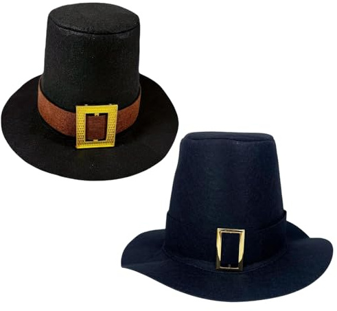 Pilgrimhattar för vuxna - Pilgrim Kostymhatt, Guldspänne Dagdräkter, Svart Cup-Hatt - För Cosplay, Skolarbete, Fotografering, Fes