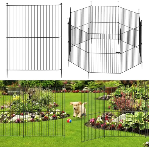 The Fellie 5 Panels Decorative Garden Fence with Gate - 81cm H, Black | No Dig Dog Fence Outdoor for Animal Barrier - Total Length 3.5M, Garden Border Fence for Outdoor, Patio, Lawn, Flower Bed.