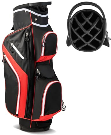 COSTWAY Golf Cart Bag, Golf Trolley Bag with 14 Way Dividers, Cooler Bag, Shoulder Strap and Rain Hood, Lightweight Golf Clubs Strorage Bags for Men & Women