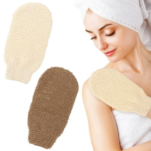Cheynn Peelinghandschuhe Körper, 2 Stile Sisal Peeling Handschuh Naturfasern Exfoliating Gloves Waschbarer Duschhandschuh Leinen Scrubhandschuh Dusche Schrubben Handschuhe für Männer Frauen