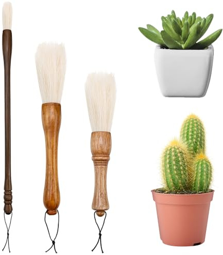 Cactus Plants Cleaning Brushes,Wooden Handles with Goat Hair Bristles,Garden Plant Cleaning Tools,Mild and Soft,Extra-Long Bristles，Three Different Lengths, Suitable for Various Plants and Scenarios.