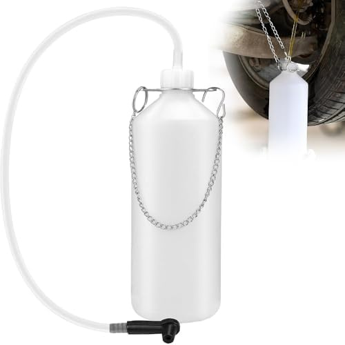 Puedno 1L Brake Bleeder Bottle with 60CM Tube Hanging Hook, Brake Bleeder Bottle with Rubber Connector Adaptor, Brake and Clutch Fluid Bleeding Bottle for Replacing Brake Oil