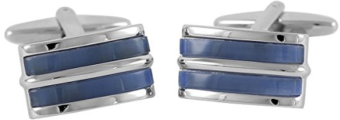LINDENMANN Klassik G.CHABROLLE Manschettenknöpfe, silberfarben mit Katzenauge blau, Geschenketui, 274
