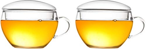 Creano Set di 2 Tazze di Tè con coperchio, pratico per Fiori di Tè Tèlini o bustina di Tè, Latte Macchiato, Caffè | 200ml