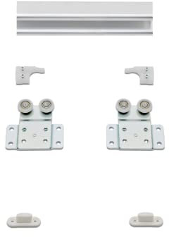 Möbelschiebetürbausatz als Hängesystem - inkl. Beschläge für 2 Türen und Obere 2-läufige Laufschiene in 2000 mm | Geeignet für Möbelkorpus gebundene Schiebetüren