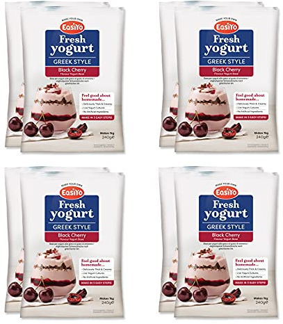 EasiYo Greek Style Black Cherry Yogurt 8 Sachet Pack | Each Sachet Makes 1KG of Yogurt