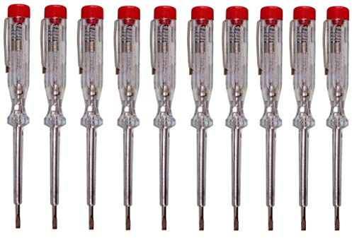 H + H Werkzeug 45200 Standardprüfer 10x 45200 Spannungsprüfer/Phasenprüfer bis 250V GS geprüft nach VDE 0680 Made in Germany, transparent/rot, 140 mm