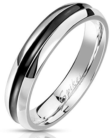Paula & Fritz® Edel-stahlring Silber 4mm schmal schwarzes Band Damen-Ring Herrenring Verlobungs-Ring Freundschaftsring Partnerring 47 (15) – 72 (22.9)