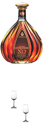 Courvoisier XO 0,7 Liter + Nosing Gläser Kelchglas Bugatti mit Eichstrich 2cl und 4cl - 2 Stück