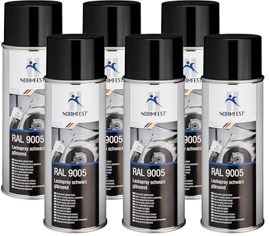 Normfest Lackspray RAL 9005 Schwarz Glänzend – Schnelltrocknender Nitro-Kombinationslack mit hoher Deckkraft, kratz- und witterungsbeständig, für Metall, Kunststoff & Holz geeignet – 6x 400ml