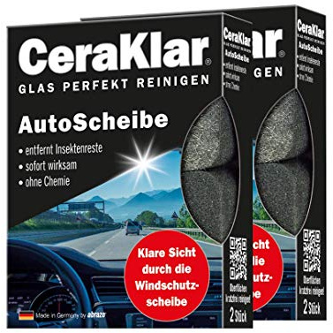 abrazo CeraKlar AutoScheibe - 4 Glasreiniger, 2x2 STK. - Scheibenreiniger Auto, schnelle Reinigung, Auto Scheibenreiniger, Autoschwamm außen Scheibe
