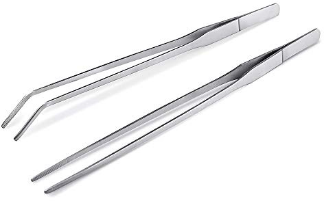 WOLEDOE 2Pcs Stainless Steel Reptile Feeding Long Tongs Tweezers for Reptile, Lizards, Gecko, Spider, Tarantula, Hedgehog, Snake, Aquarium