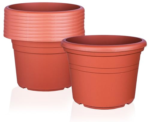 BigDean 9X Blumentopf Ø 35 cm Terrakotta Kunststoff Pflanztopf 35 x 25 cm | Containertopf, Übertopf, Pflanzkübel rund, Stabile Blumentöpfe, Robust & Langlebig, UV Beständig, Wetterfest