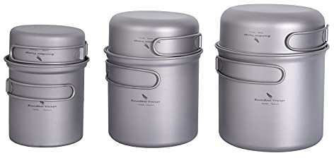 iBasingo 3 Sets Camping Topf & Pfannen Set Titan Kochgeschirr Set mit Klappgriff Outdoor Leichte Küche Kochutensilien Wandern Tragbare Schüssel Tasse Küchenutensilien Reise Picknick Geschirr