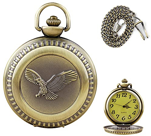 Tiong Grandpa Pocket Watch Mens Vintage Quartz Fob Dad Pocket Watches with Chain Father's Day Birthday Gifts