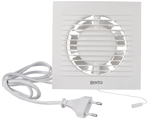 Steinberg14 Bianco Ø 100mm Ventola di Scarico, Ventilatore, Aspiratore Aria e Umidità per la Ventilazione Bagno, WC e Cucina con Interruttore a Tirante e Cavo Spina