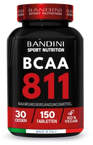 Bandini® BCAA 8 1 1| Verzweigtkettige Aminosäuren Leucin, Isoleucin, Valin + Vitamin B1 und B6 | PostWorkout - Hochdosiert, GMO-frei, laktosefrei|150 Tabletten 5 Tabletten/Tag für 1 Monat Versorgung