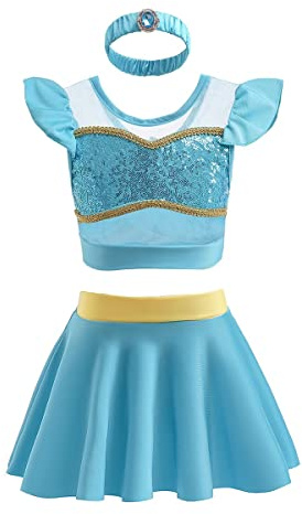 DYMCII Girls Jasmine Princess Swimwear Three Piece Tankini Set Bathing Suits Outdoors Beach Surfing Water Park Summer Swimsuits w/Headband 7-8T