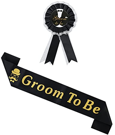 JZK Bräutigam Schärpe Abzeichen-Set, Bräutigam zu sein, Satin-Schärpe und Bräutigam-Auszeichnung, Brosche für Junggesellinnenabschied, Junggesellinnenabschied, Party-Zubehör, Dekoration