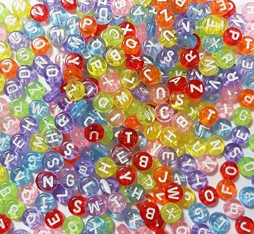 Perlin 600 Stück Acryl Rund Buchstaben Perlen Set Initiale Alphabet Beads Buchstabenperlen zum Auffädeln für DIY Freundschaft Armband Schmuckherstellung (Transparent Bunt)