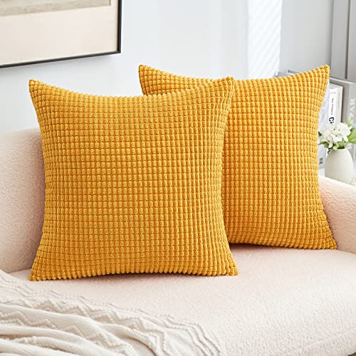 MIULEE Kissenbezug 40x40 Kurkuma Sofakissen Kordsamt Herbst Kissenbezüge Quadrat Cord Dekokissen Kissenhülle Dekorativ Couchkissen Bezug Weich für Wohnzimmer Schlafzimmer 16x16 Inch 2er Set