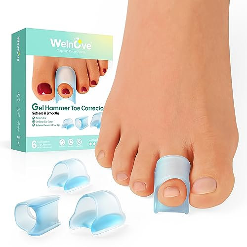 Welnove Hammertoe Corrector - 6 PCS Toe Splints Realign Bent, Curled, Crooked, Claw, Hammer Toes - Toe Straighteners for Men and Women - Blue