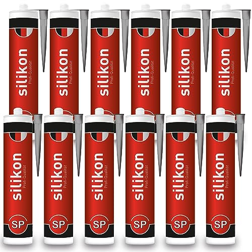 Cartuccia in silicone sanitario, 310 ml, grigio, sigillante per fughe per bagno, doccia, cucina, impermeabile con effetto protettivo, resistente alla muffa, ai raggi UV e alle intemperie (12)