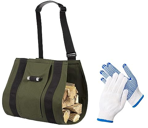Extra Großer Kaminholzträger Holzkorb Brennholztasche Tragetasche Kaminholztasche Kaminholz Holzkorb, Brennholz Kaminholztragetasche mit Griffe für Kamin, Arbeitsschutzhandschuhen