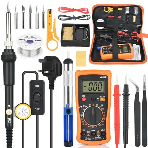 Saldatore A Stagno, Saldatore Set Di 60w Temperatura Regolabile 200-450°c Con Multimetro Digitale Lcd, 5 Punte Di Saldatura, Pompa Dissaldante, Tubo Per Filo Di Stagno, Supporto Per Saldatore