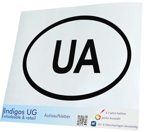 INDIGOS UG Auto Aufkleber Auto - 200x138 mm - Ukraine UA - schwarz - Selbstklebender Sticker für Auto, Fenster, Bus oder LKW