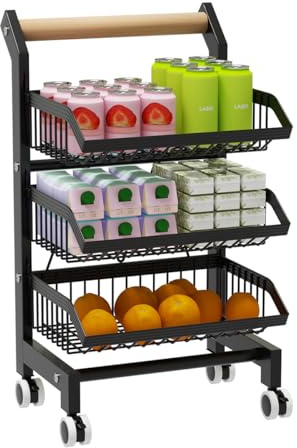 Heikoeco® Servierwagen mit Rollen,Gemüseregal für Küche, Abnehmbar Küchenwagen,Rollwagen mit 3 Etagen für Badezimmer,Küche,Büro,Supermarkt