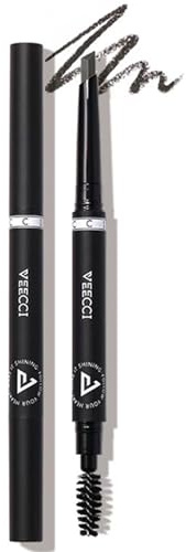 VEECCI Diamond Eyebrow Pencil - Long Lasting & Smudge-proof, Dual-Ended with Soft Brush - Vegan Formula for Microblading Effect Brows (Black)