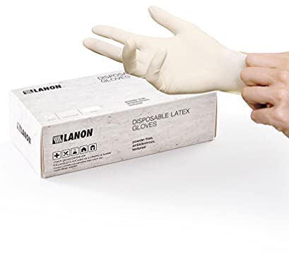 LANON 5Mil Guantes Latex Desechables, Alimentos, Sin Polvo, Uso en Gastronomía, Limpieza, Tatuajes, Impermeable, Talla S, 100 Piezas